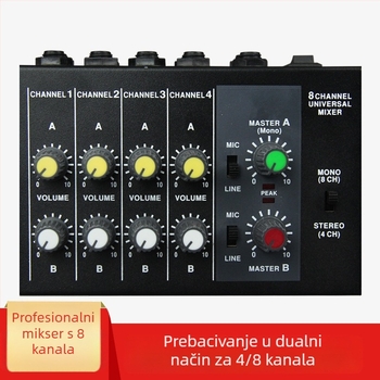 8-kanalni mikser Mix428 s mikrofonnim reverberatorom, proširenje mikrofona, 6,5 mm sučelje, napajanje 12V, model 4/8