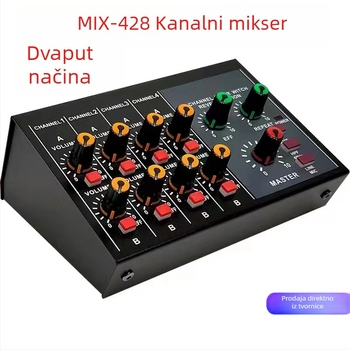 8-kanalni mikser Mix428 s mikrofonnim reverberatorom, proširenje mikrofona, 6,5 mm sučelje, napajanje 12V, model 4/8