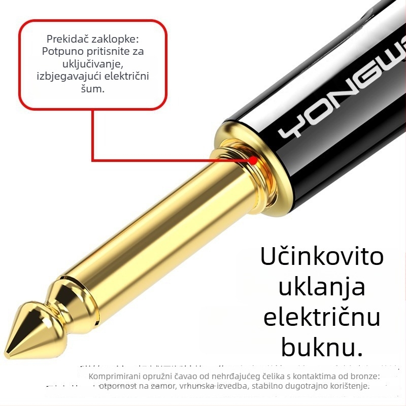 Yongwei Konektor za Bass Gitare – eksplozivan zvuk, 6,5 mm utikač, bakar zlatni premaz 6,35 mm, dvovodični, redukcija buke