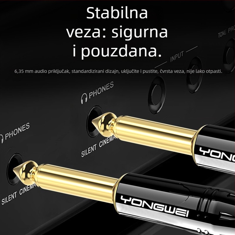 Yongwei Konektor za Bass Gitare – eksplozivan zvuk, 6,5 mm utikač, bakar zlatni premaz 6,35 mm, dvovodični, redukcija buke