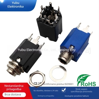 Yufu Electronics 6,35 mm Mikrofonska utičnica PJ-617, vertikalno metalno kućište, 3-pin plug-in, 2-kanalni audio mikrofonski priključak, napon 50-440 V