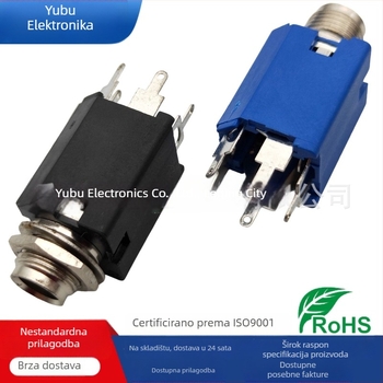 Yufu Electronics 6,35 mm Mikrofonska utičnica PJ-617, vertikalno metalno kućište, 3-pin plug-in, 2-kanalni audio mikrofonski priključak, napon 50-440 V