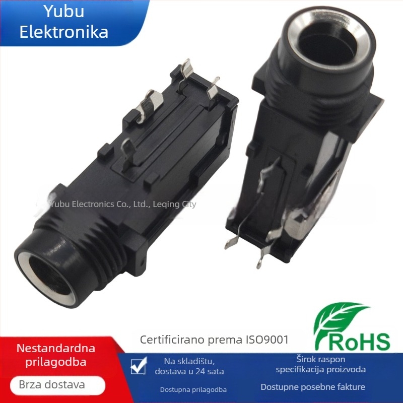 Yufu Electronics 6,35 mm Mikrofonska utičnica PJ-617, vertikalno metalno kućište, 3-pin plug-in, 2-kanalni audio mikrofonski priključak, napon 50-440 V