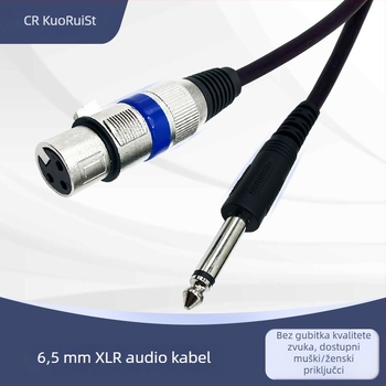 Audio kabel 6,5 mm na XLR ženski, 3-žilni, vodič s srebrnim slojem, bakar bez oksidacije, za mikrofone, zvučnike i pojačala