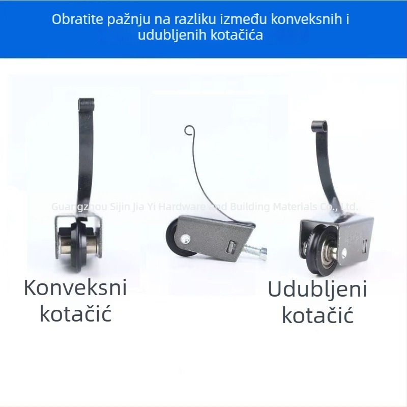 Klizni sustav za staklena vrata s dvostrukim žlijebom, bočni par dvostrukih koluta, nosivost 80 kg, debljina zida 12 mm, za vrata i prozore, OEM logo