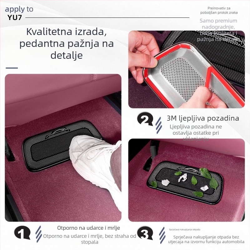 Nehrđajući čelik kapica za zračni otvor Yu7 ispod sjedala — Snap-On montaža na središnju konzolu