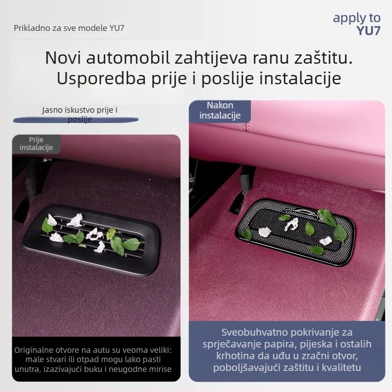 Nehrđajući čelik kapica za zračni otvor Yu7 ispod sjedala — Snap-On montaža na središnju konzolu