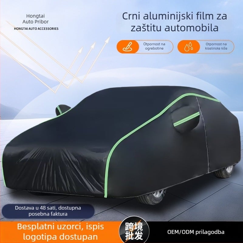 Univerzalna navlaka za automobil od crne Oxford tkanine s aluminijskim filmom, vanjska zaštita od sunca, vodootporna tijekom cijele godine