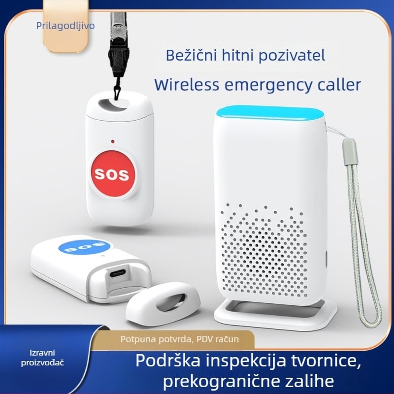 Bežični zvono za njegu starijih — Type-C punjenje, vodootporno, svjetlosno i vibracijsko upozorenje, dug domet, model D338 1T1, 433.92MHz