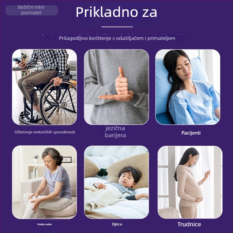 Bežični zvono za njegu starijih — Type-C punjenje, vodootporno, svjetlosno i vibracijsko upozorenje, dug domet, model D338 1T1, 433.92MHz