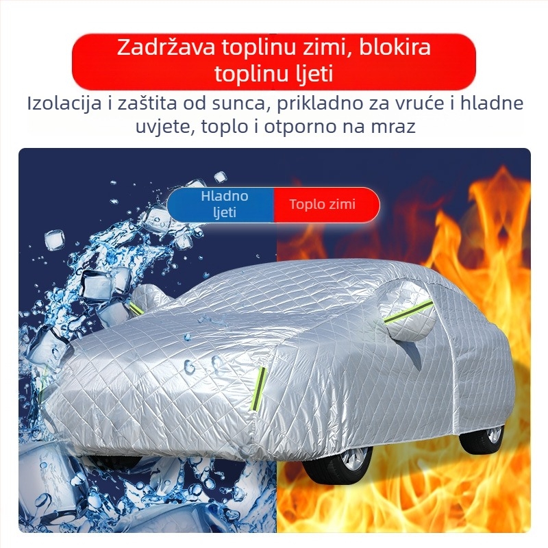 Pokrivalo za automobil s UV zaštitom i toplinskom izolacijom, debeli quilt, vodootporno i otporno na vjetar, materijal: pamuk