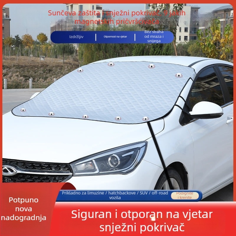 Univerzalno zaštitno pokrivalo za prednje staklo automobila protiv snijega – magnetsko postavljanje, aluminijski film, debeli dizajn, karirani uzorak