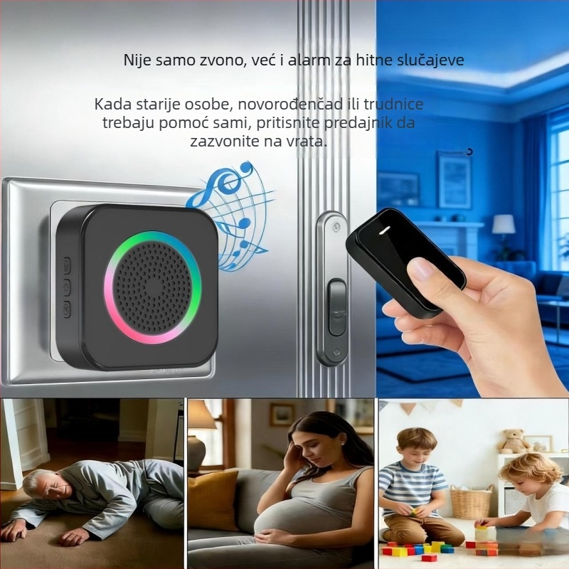 Bežični zvonac za vrata s daljinskim upravljačem, napajanje iz mreže 110-250V, zvonjava 63, potrošnja 0.2W, pogodno za kuću, ured, dom za starije, hotel
