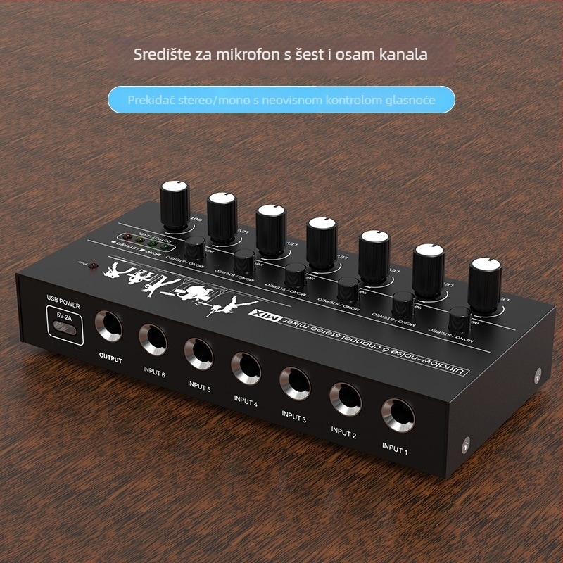 6-kanalni/8-kanalni audio mikser, kompaktni mini mikser za glazbene instrumente, kućište od aluminijske legure i ABS-a