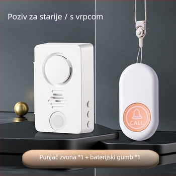 Bežični zvon za njegu starijih — poziv uz krevet, daljinsko upravljanje, alarm u hitnim slučajevima jednim gumbom, 5V 1A, polifonični zvuk (38 melodija), pogodno za kućnu njegu.
