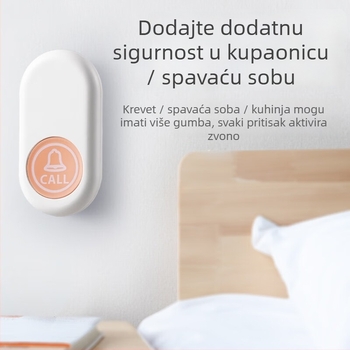 Bežični zvon za njegu starijih — poziv uz krevet, daljinsko upravljanje, alarm u hitnim slučajevima jednim gumbom, 5V 1A, polifonični zvuk (38 melodija), pogodno za kućnu njegu.
