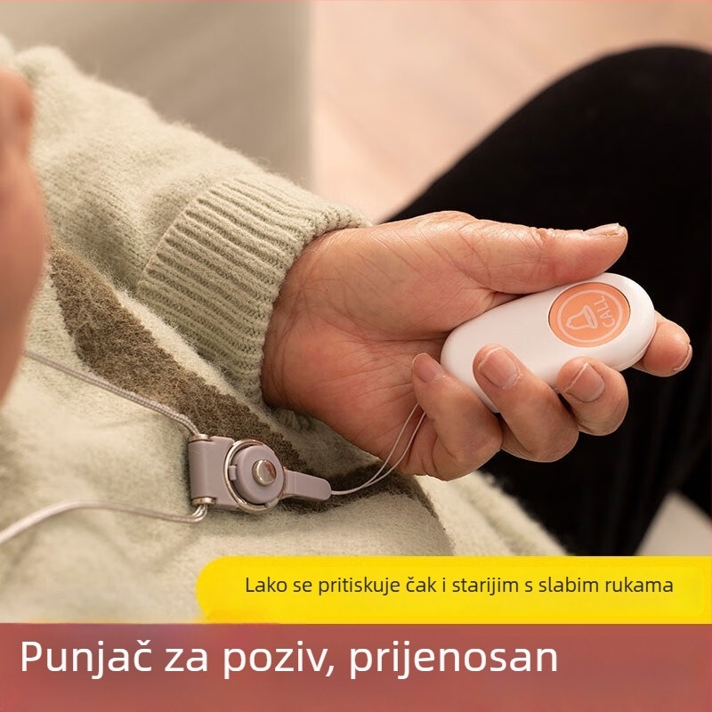 Bežični zvon za njegu starijih — poziv uz krevet, daljinsko upravljanje, alarm u hitnim slučajevima jednim gumbom, 5V 1A, polifonični zvuk (38 melodija), pogodno za kućnu njegu.