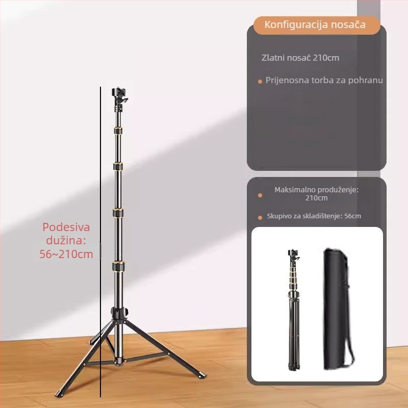 Metalni stalak za live streaming, 5 sekcija, visina 200 cm, nosivost 3 kg, promjeri cijevi 25/22/19/16/14 mm