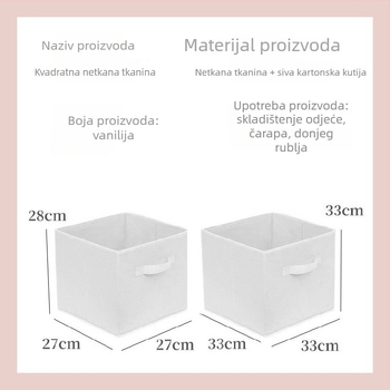 Kvadratna kutija za pohranu, sklopiva i bez poklopca; Materijal: netkana tkanina; Model XS-053; Kapacitet: 18