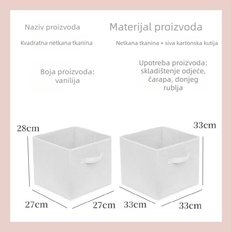 Kvadratna kutija za pohranu, sklopiva i bez poklopca; Materijal: netkana tkanina; Model XS-053; Kapacitet: 18