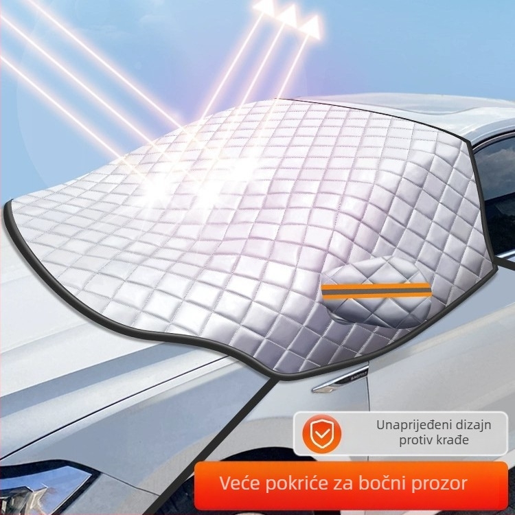 Automobilska zaštita prednjeg vjetrobranskog stakla, dvostruki sloj, aluminijska folija, ugradnja klikom, karirani uzorak, univerzalna kompatibilnost