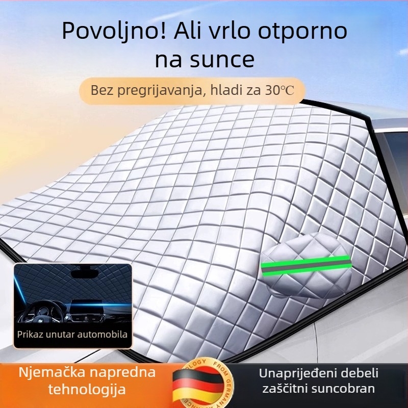 Automobilska zaštita prednjeg vjetrobranskog stakla, dvostruki sloj, aluminijska folija, ugradnja klikom, karirani uzorak, univerzalna kompatibilnost