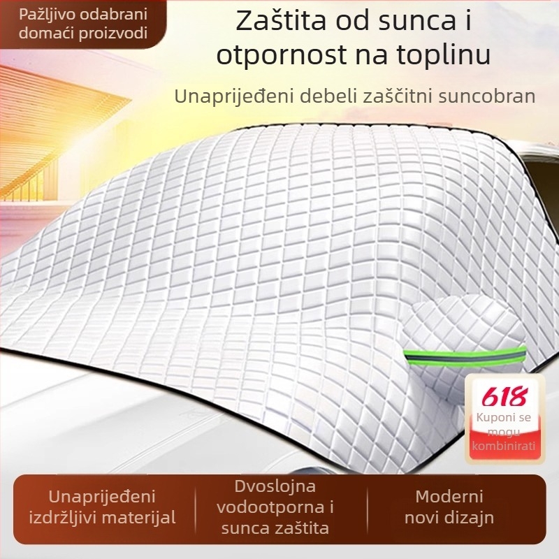 Automobilska zaštita prednjeg vjetrobranskog stakla, dvostruki sloj, aluminijska folija, ugradnja klikom, karirani uzorak, univerzalna kompatibilnost