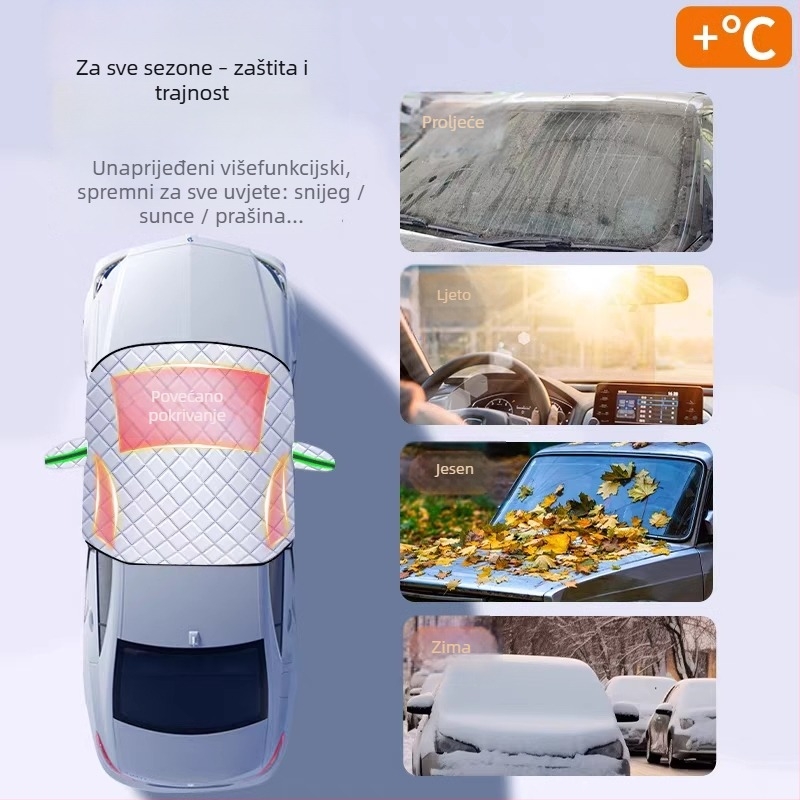 Automobilska zaštita prednjeg vjetrobranskog stakla, dvostruki sloj, aluminijska folija, ugradnja klikom, karirani uzorak, univerzalna kompatibilnost