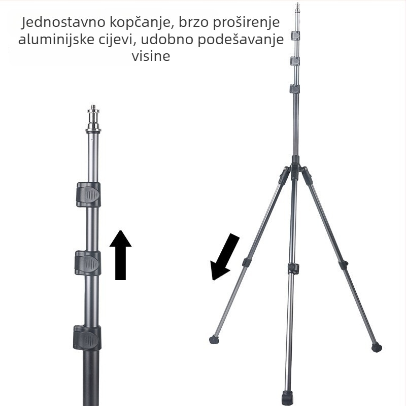 Stalak za rasvjetu za fotografiju, aluminijska legura, nosivost 5 kg, promjer cijevi 23/26 mm, 4 sekcije, težina 0,73 kg
