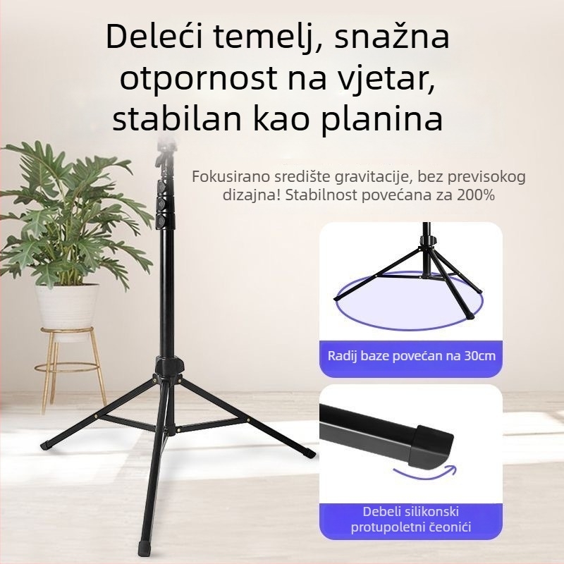Teleskopska selfie palica i tripod za mobilni telefon i livestream; materijal: aluminijska legura; 5 odjeljaka; nosivost: 3 kg; promjeri cijevi: 25-22-19-16-13 mm