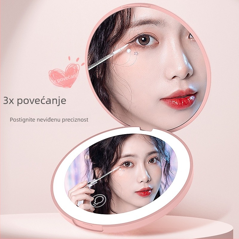 Toktik LED ogledalo za šminku s osvjetljenjem, prijenosno sklopivo – okvir od ABS-a, srebrno ogledalo, otisak logotipa, prilagodba dostupna
