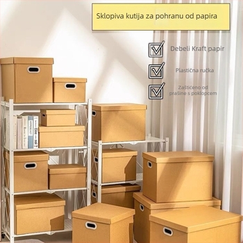 Tvrda kutija za pohranu od kraft papira s poklopcem – velika kapaciteta, sklopiva za preseljenje i arhiviranje dokumenata