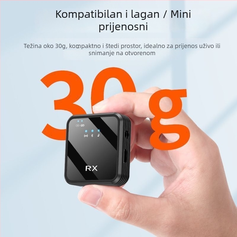 R8 Bežični lavalier mikrofon za prijenos uživo i snimanje videa, dječji mikrofon s promjenjivom usmjerenošću, ugrađena baterija ≤50 mAh, SNR ≥70 dB, trajanje baterije 1–3 h