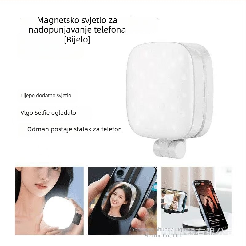 K04 magnetsko svjetlo za mobitel — kompaktno sklopno LED svjetlo za selfie s ogledalom za šminku, 2700K-6500K