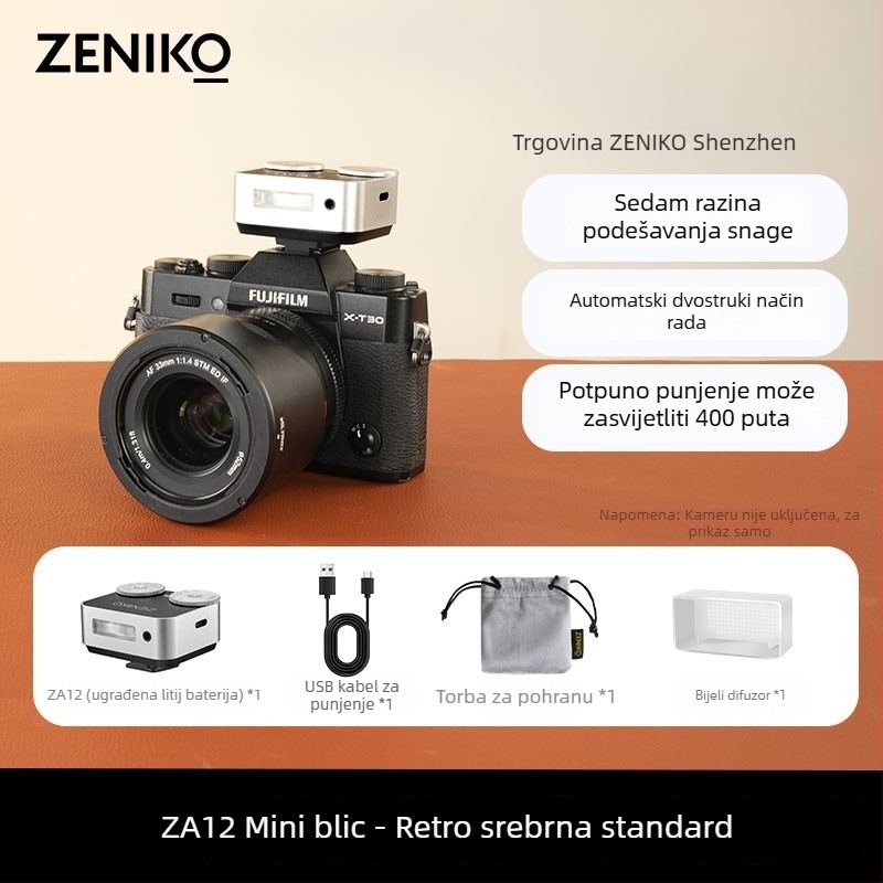 Bljeskalica za fotoaparat ZA12, dvostruki okretni regulator, retro dizajn, metalno kućište, za ID fotografije