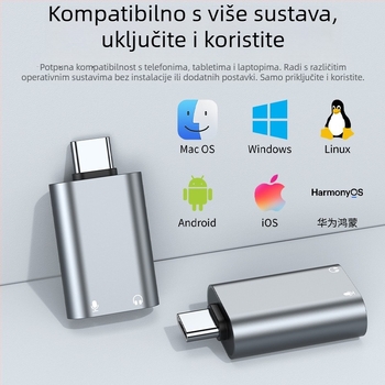 Type-C vanjska zvučna kartica s dva 3,5 mm izlaza za tablet, telefon, PC i notebook — audio sučelje s podrškom za slušalice i mikrofon za karaoke