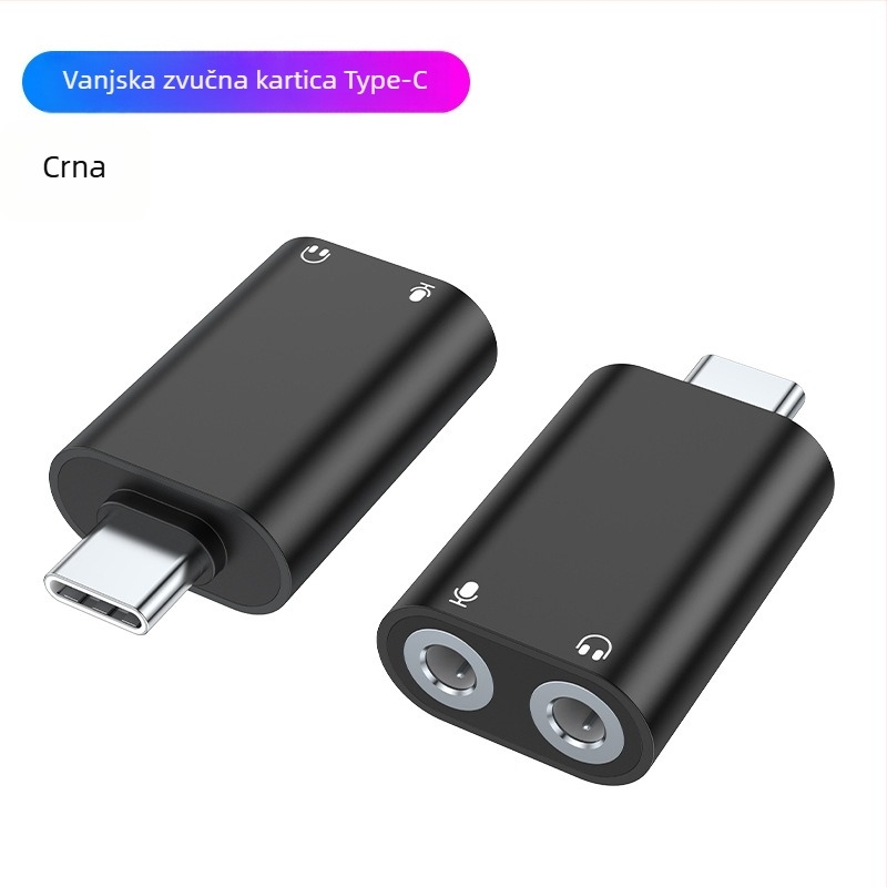 Type-C vanjska zvučna kartica s dva 3,5 mm izlaza za tablet, telefon, PC i notebook — audio sučelje s podrškom za slušalice i mikrofon za karaoke