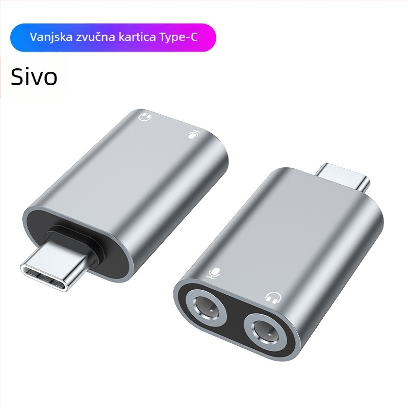 Type-C vanjska zvučna kartica s dva 3,5 mm izlaza za tablet, telefon, PC i notebook — audio sučelje s podrškom za slušalice i mikrofon za karaoke