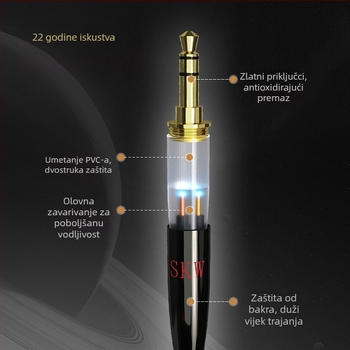 Skw 6N monokrystal bakreni AUX audio kabel, 3,5 mm zlatno obloženi konektori, za prijenos zvuka na laptopu i mobilnim uređajima