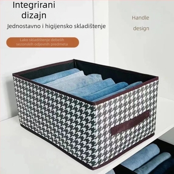 Kutija za pohranu odjeće i hlača, sklopiva, bez poklopca, od netkanog materijala, karirani uzorak, kapacitet 22 L