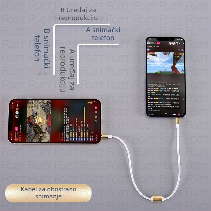 FCET dvostrani audio zapisni adapter za mobitel (radna temperatura 60; 3C certifikacija; audio/video priključak)