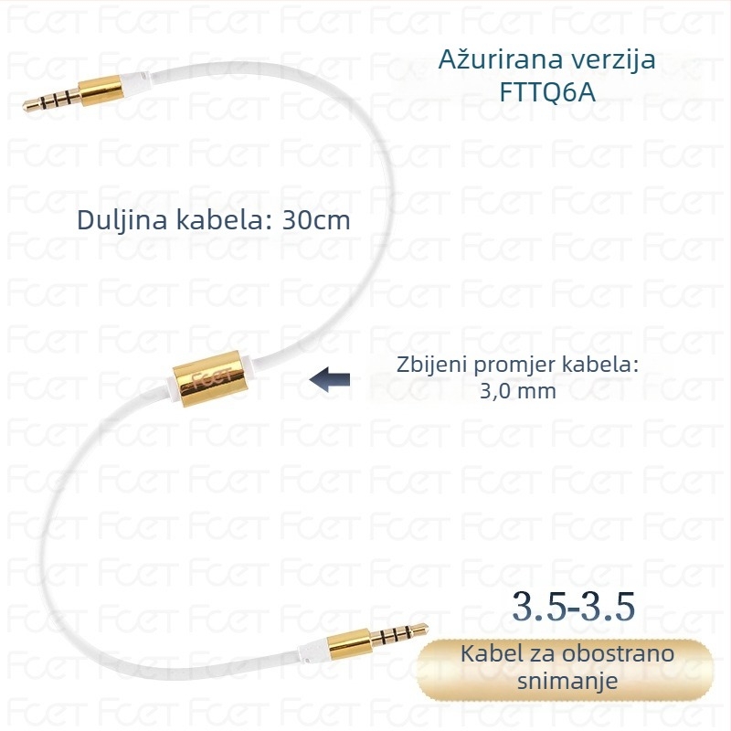 FCET dvostrani audio zapisni adapter za mobitel (radna temperatura 60; 3C certifikacija; audio/video priključak)