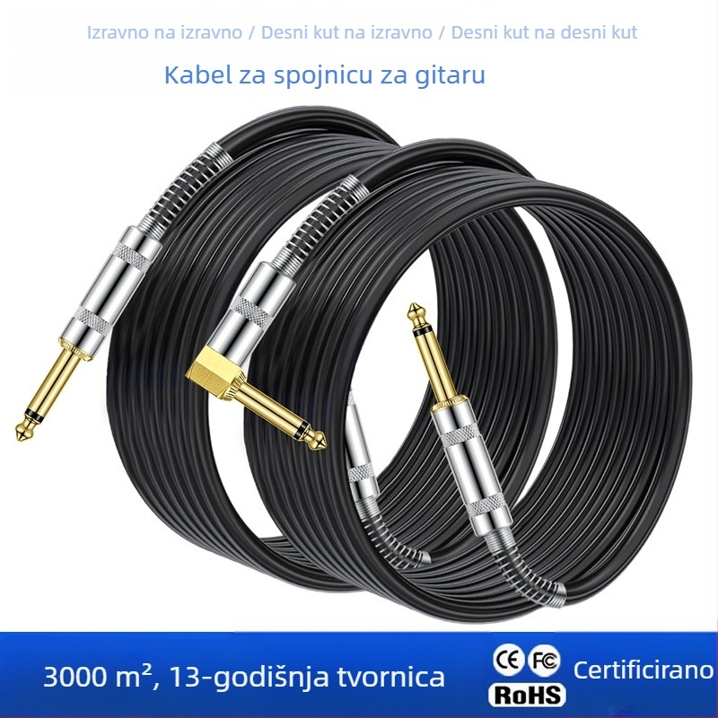 Kabl za gitaru 6,35 mm, dvostruki vodovi, muško-muški konektori, zlatni kontakti, bakar bez kisika, vodiči, ROHS potvrda