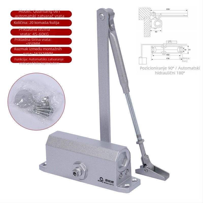 Zatvarač vrata od aluminijske legure, automatska hidraulika, tih buffer, za protupožarna vrata, moderan stil