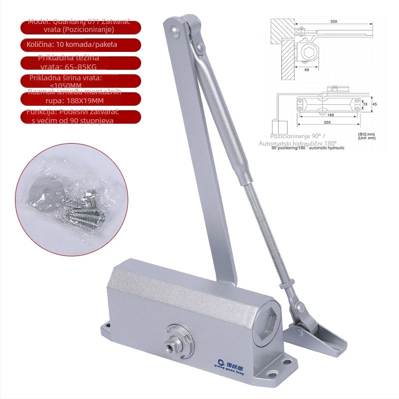 Zatvarač vrata od aluminijske legure, automatska hidraulika, tih buffer, za protupožarna vrata, moderan stil