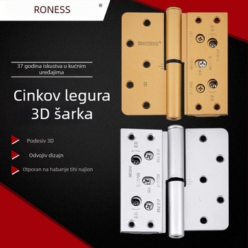 Trodimenzionalna šarka od cinkove legure, model LLS-SSH3831S-14L, materijal: cinkova legura, završna obrada: brušenje i zlatna, marka: Roness