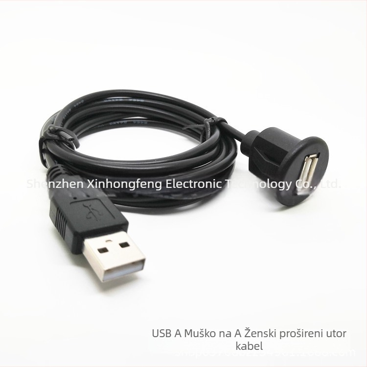 USB 2.0 muško-ženski vodootporni produžni kabel za auto ploču zvuka, bakreni vodiči, injekcijsko oblikovanje, USB sučelje, vozilo povezivanje