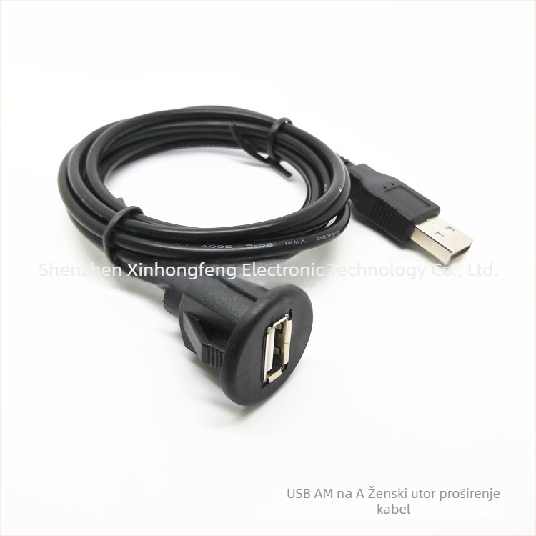 USB 2.0 muško-ženski vodootporni produžni kabel za auto ploču zvuka, bakreni vodiči, injekcijsko oblikovanje, USB sučelje, vozilo povezivanje