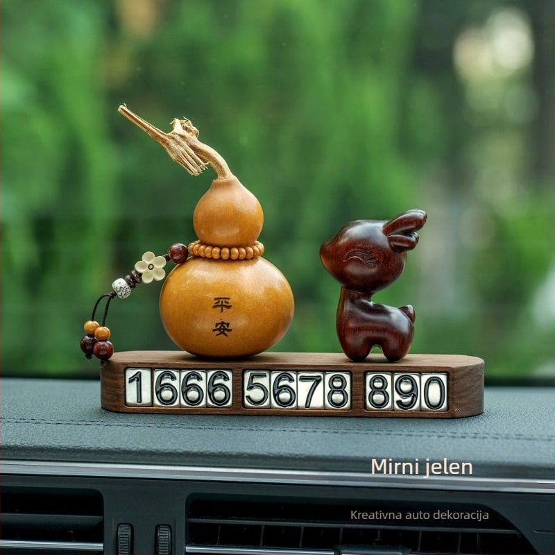 Artisan drveni ukras za auto s 12 kineskih životinja iz zodijaka – crtani stil, blagoslov