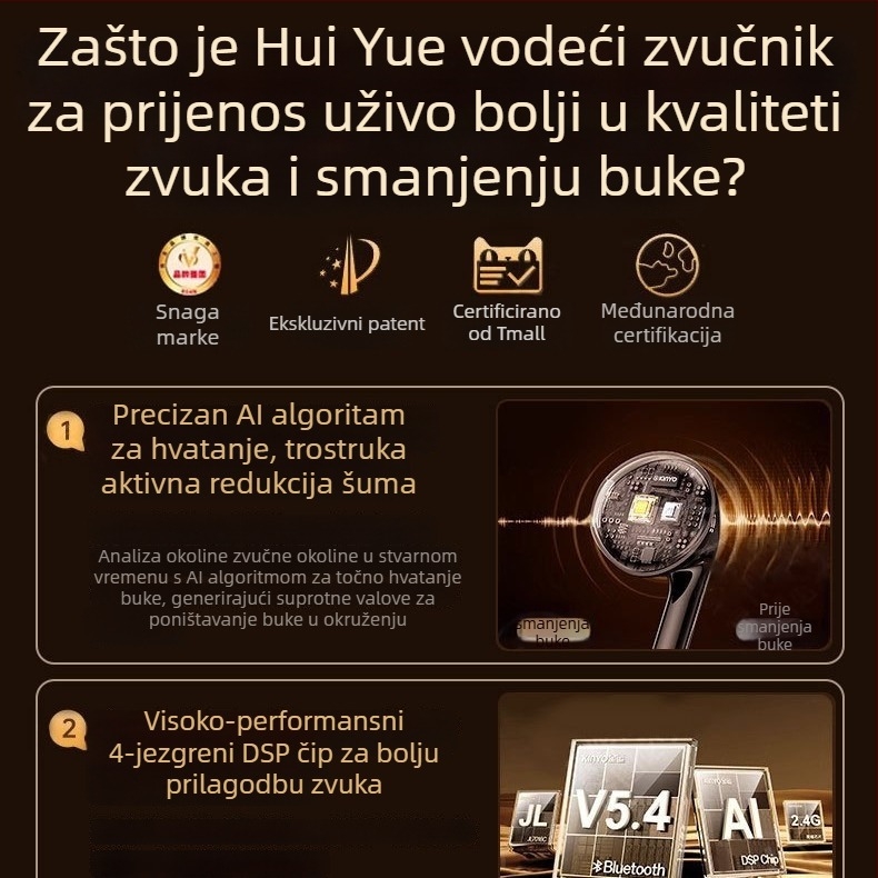Bežični zvučna kartica i slušalice all-in-one za live streaming – model O10, dizajn za nošenje oko vrata, mikrofon za uživo prijenos, izmjenjiva baterija 300–500 mAh, trajanje 3–6 h